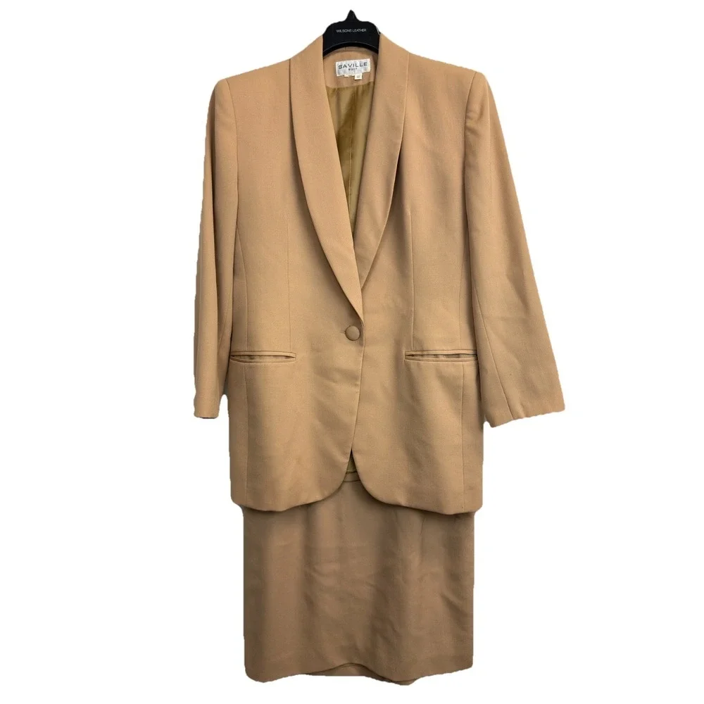 Saville VTG 2 Piece Worsted Wool Tan Beige Skirt SET Womens Size 10  Office Work